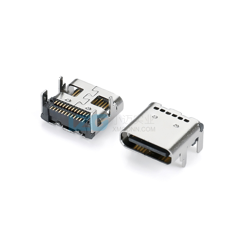 Type-C連接器24P 雙排SMT母座(有柱)外殼腳長2.0