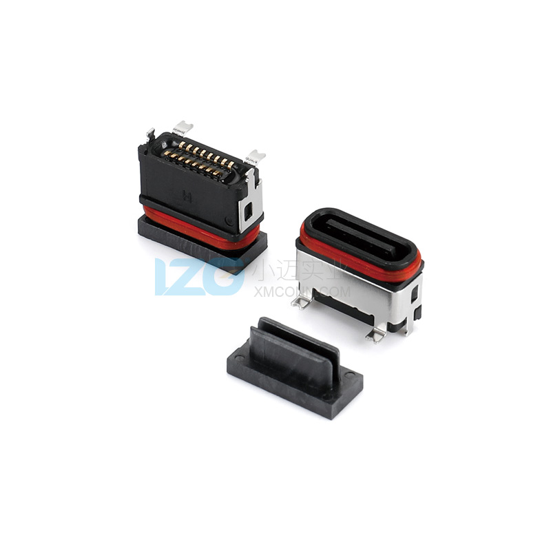 防水Type-C母座直立DIP立貼半包16Pin USB-C充電接口3A