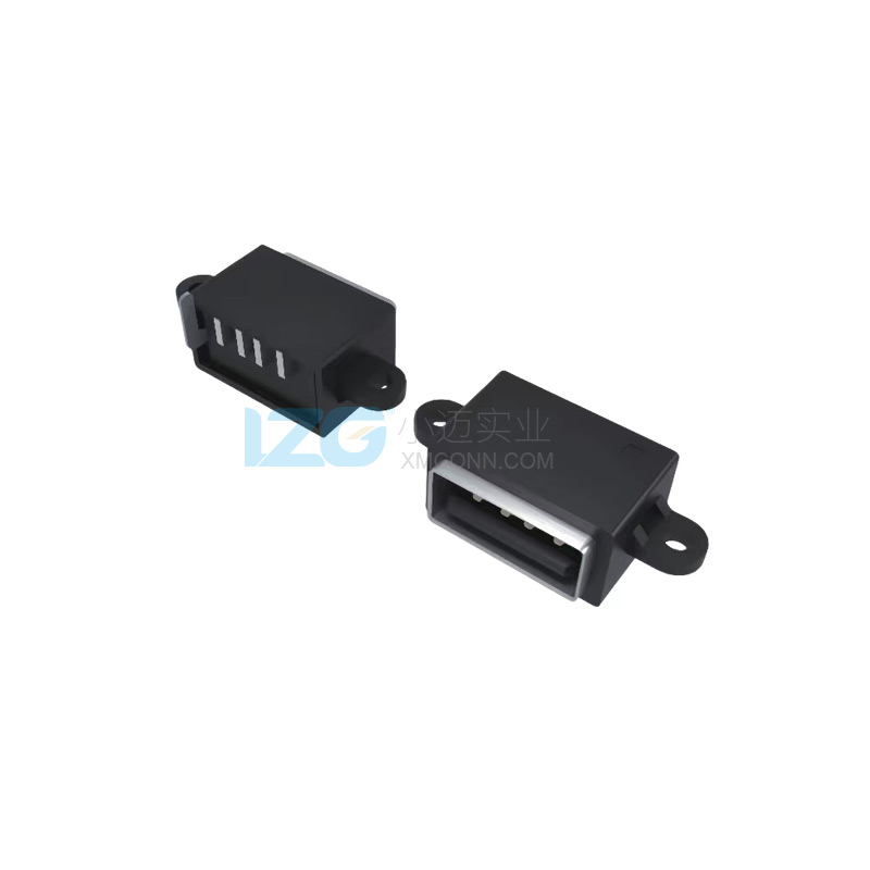 立式直插防水USB母座雙耳3A連接器6Pin