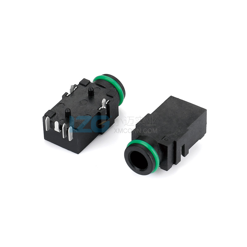 臥式6PIN 3.5mm防水耳機插座 12V1A音頻接口插板