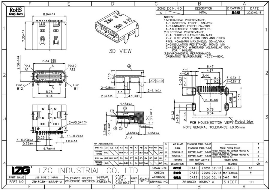 type-c連接器尺寸圖